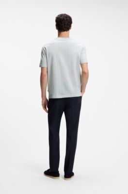 Regular-fit T-shirt in cotton with raised jacquard structure, Light Blue