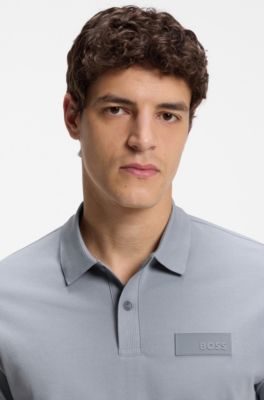 Paddy polo shirt with structured logo patch, Grey