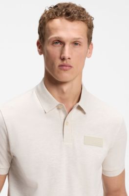 Paddy-polo met gestructureerde logopatch, Naturel