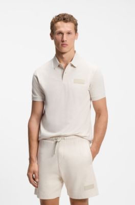 Paddy polo shirt with structured logo patch, Natural