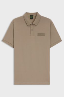 Paddy polo shirt with structured logo patch, Light Brown
