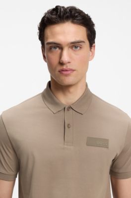 Paddy polo shirt with structured logo patch, Light Brown