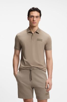Paddy polo shirt with structured logo patch, Light Brown