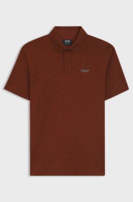 BOSS x ASTON MARTIN Polo in jacquard di cotone mercerizzato, Marrone scuro