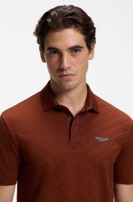 BOSS x ASTON MARTIN Polo in jacquard di cotone mercerizzato, Marrone scuro
