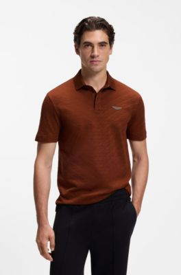 BOSS x ASTON MARTIN polo shirt in mercerised cotton jacquard, Dark Brown