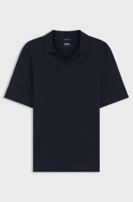 Cotton-jacquard polo shirt with Johnny collar, Dark Blue