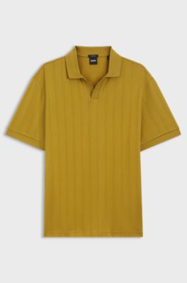 Cotton-jacquard polo shirt with Johnny collar, Gold