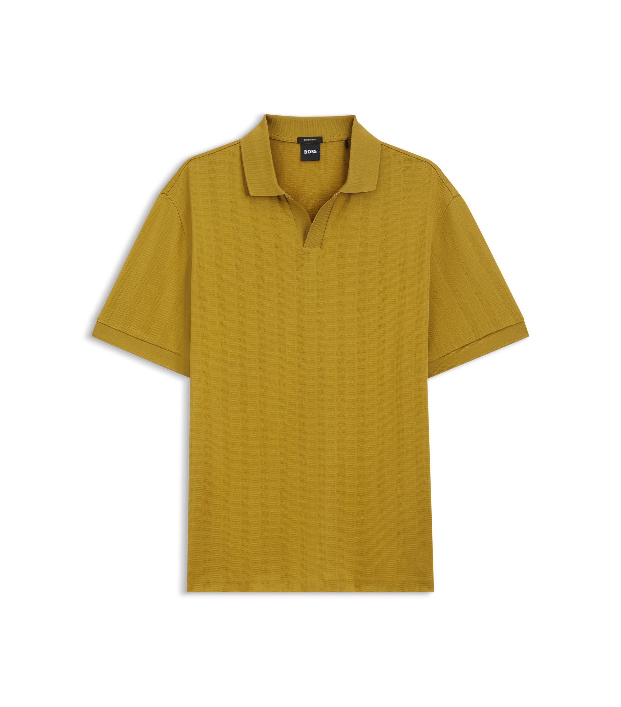 Mustard Knit Polo, Navy Linen Shorts
