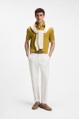 Cotton-jacquard polo shirt with Johnny collar, Gold