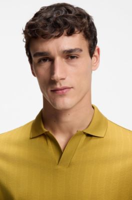 Cotton-jacquard polo shirt with Johnny collar, Gold