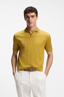 Poloshirt mit Johnny-Kragen aus Baumwoll-Jacquard, Gold
