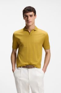 Cotton-jacquard polo shirt with Johnny collar, Gold