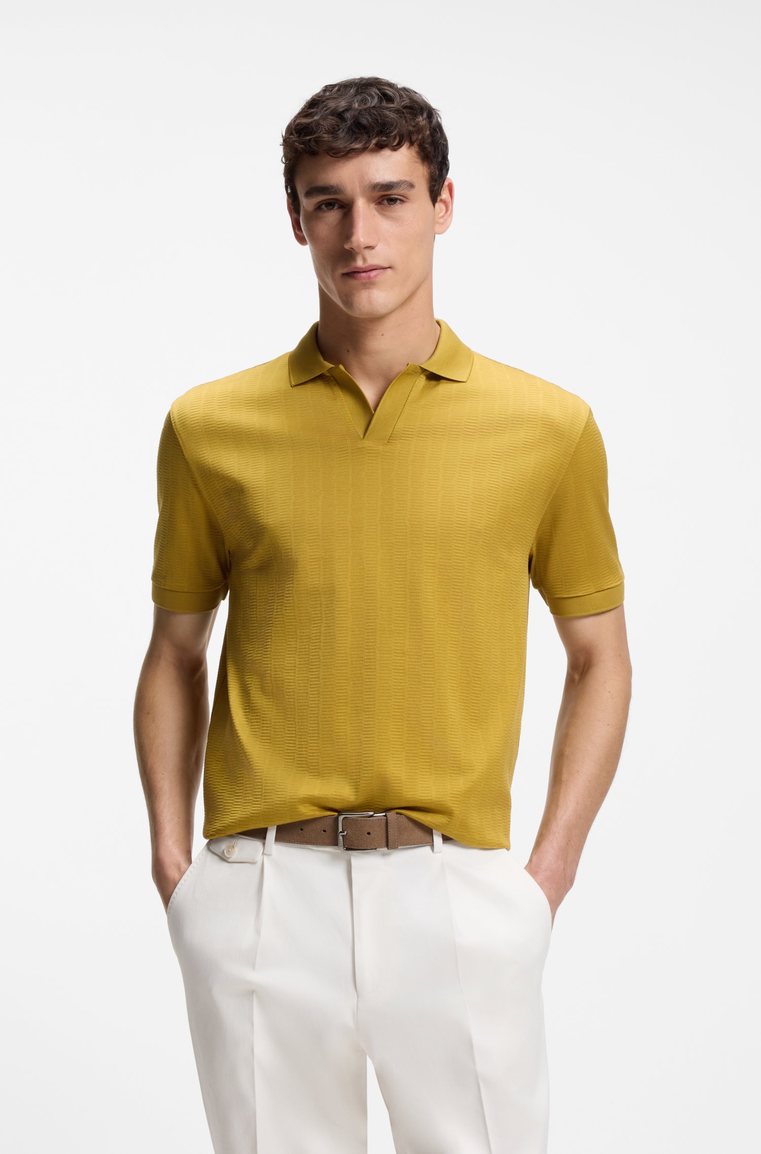 Boss Cotton-jacquard polo shirt with Johnny collar pikéer herr