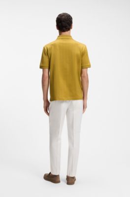 Cotton-jacquard polo shirt with Johnny collar, Gold