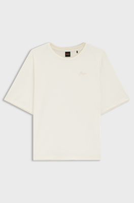 Relaxed-fit T-shirt in cotton with mesh trims, Natural