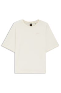 Relaxed-fit T-shirt in cotton with mesh trims, Natural