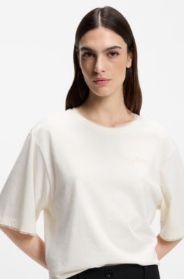 T-shirt taglio rilassato in cotone con rifiniture in mesh, Colore neutro