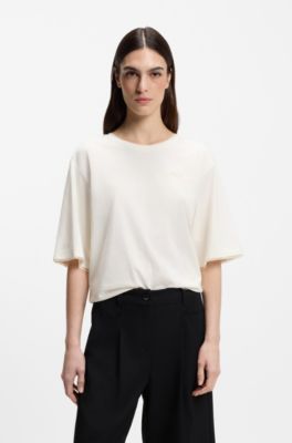 T-shirt taglio rilassato in cotone con rifiniture in mesh, Colore neutro