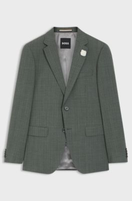 Slim-fit jacket in patterned virgin wool, Light Green