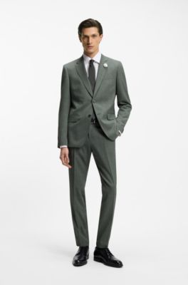 Slim-fit jacket in patterned virgin wool, Light Green