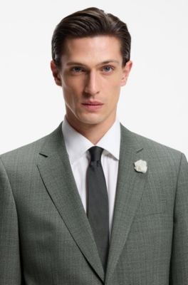 Slim-fit jacket in patterned virgin wool, Light Green