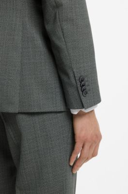 Slim-fit jacket in patterned virgin wool, Light Green