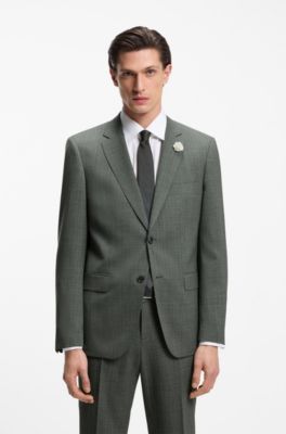 Slim-fit jacket in patterned virgin wool, Light Green