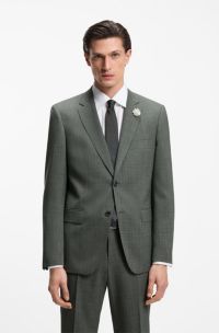 Slim-fit jacket in patterned virgin wool, Light Green