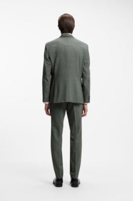 Slim-fit jacket in patterned virgin wool, Light Green