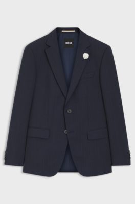 Slim-fit jacket in patterned virgin wool, Dark Blue