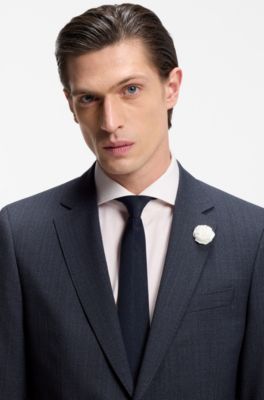 Slim-fit jacket in patterned virgin wool, Dark Blue