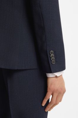 Slim-fit jacket in patterned virgin wool, Dark Blue