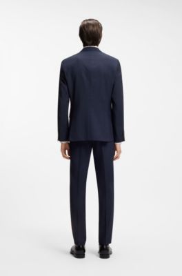 Slim-fit jacket in patterned virgin wool, Dark Blue