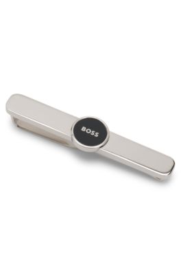 Brass tie clip with round logo detail, Black