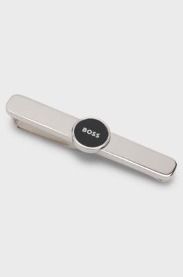 Brass tie clip with round logo detail, Black