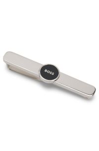 Brass tie clip with round logo detail, Black