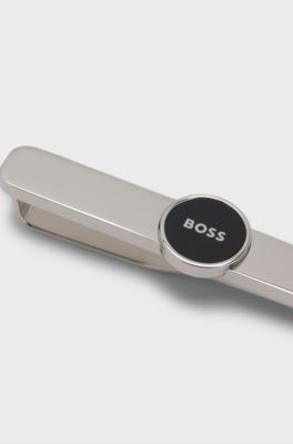 Brass tie clip with round logo detail, Black