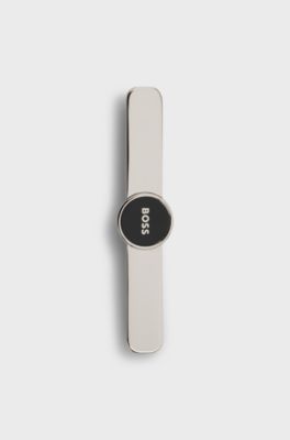 Brass tie clip with round logo detail, Black