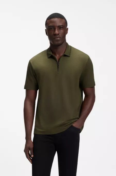 Zip-placket piqué polo shirt