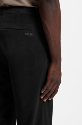 Regular-fit technical corduroy trousers with logo, Black