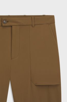 Porsche x BOSS regular-fit trousers in stretch fabric, Brown