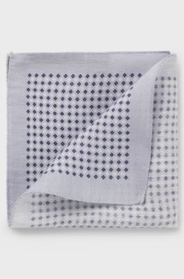 BOSS BY BECKHAM pocket square in linen and cotton , Grey Patterned