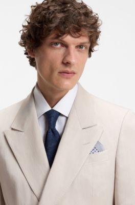 BOSS BY BECKHAM pocket square in linen and cotton , Grey Patterned