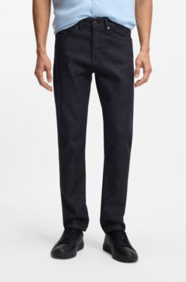 Tapered-fit jeans in pure-blue comfort-stretch denim, Dark Blue
