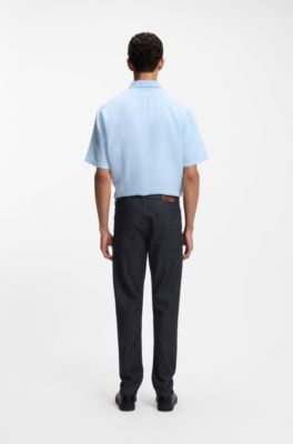 Jeans con fit affusolato in comodo denim elasticizzato blu puro, Blu scuro