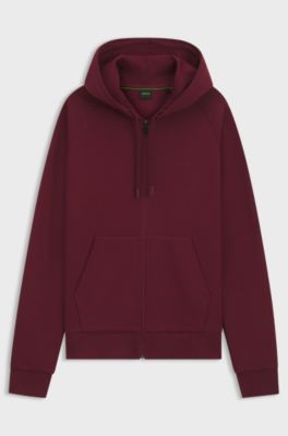 Stretch-cotton zip-up hoodie with puffed logo, Dark Red