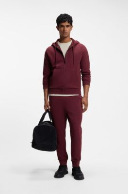 Stretch-cotton zip-up hoodie with puffed logo, Dark Red