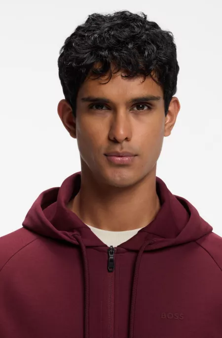 Stretch-cotton zip-up hoodie with puffed logo