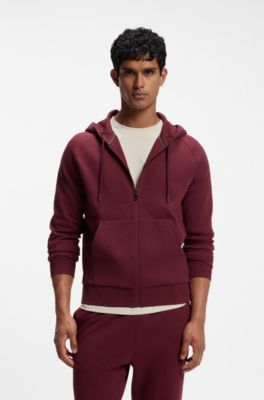 Stretch-cotton zip-up hoodie with puffed logo, Dark Red